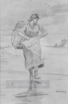 ウィンスロー・ホーマー Painting - ビーチの漁師の女の子 リアリズム画家ウィンスロー・ホーマー